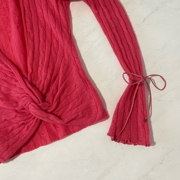 Cache Luxe Hot Pink Twist Front 100% Cashmere Tie Sleeve Sweater Size XS - Picture 5 of 5